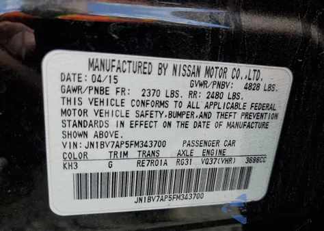 2015 Infiniti Q50 Base from USA, damaged, VIN JN1BV7AP5FM343700